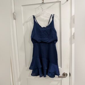 Lulu’s Navy blue ruffle mini dress w/ bubble accent + double straps